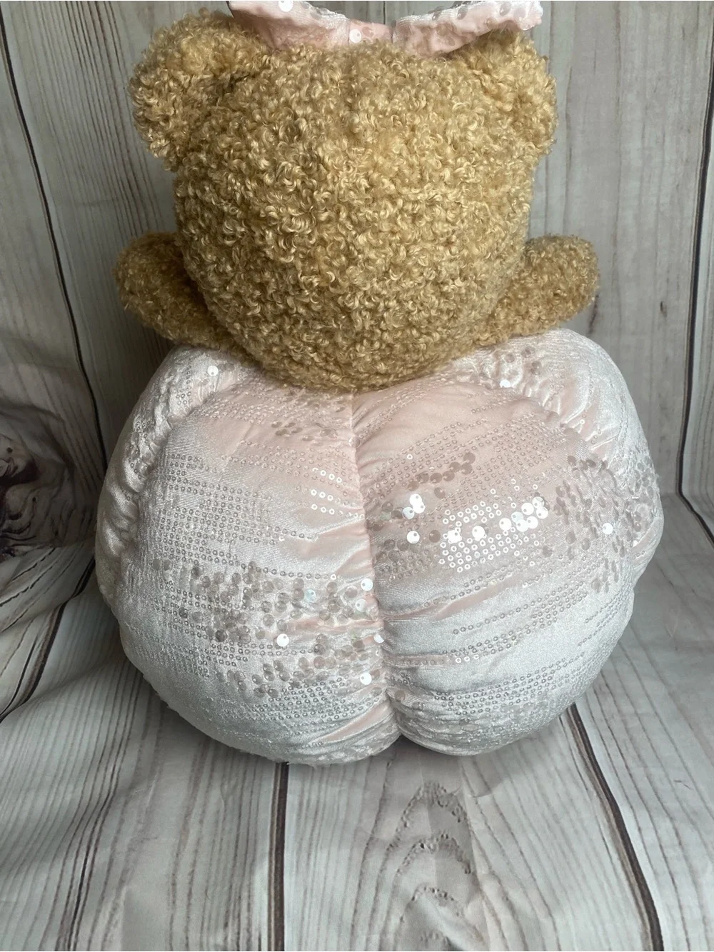 Viral Plush Bear with Pink Sequin Halloween Pumpkin pillow NWT